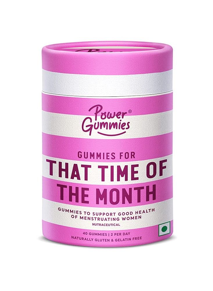 Power Gummies for That Time of The Month - Period Pain Gummies, Cramp Relief, Decreases Hormonal Acne| Super tasty | 100% Vegetarian | Gluten & Gelatin Free (40 Gummies)