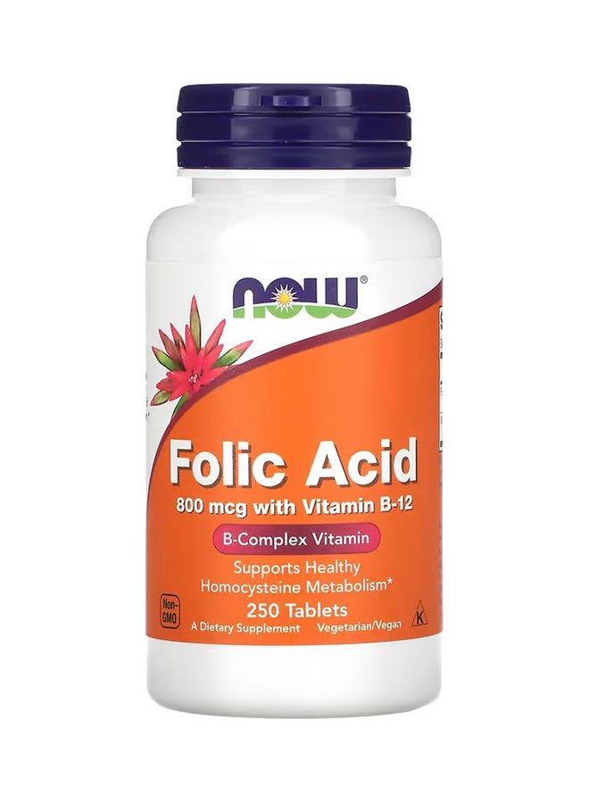 Pack Of 2, 250 Folic Acid Tablets With 800 Mcg And Vitamin B12