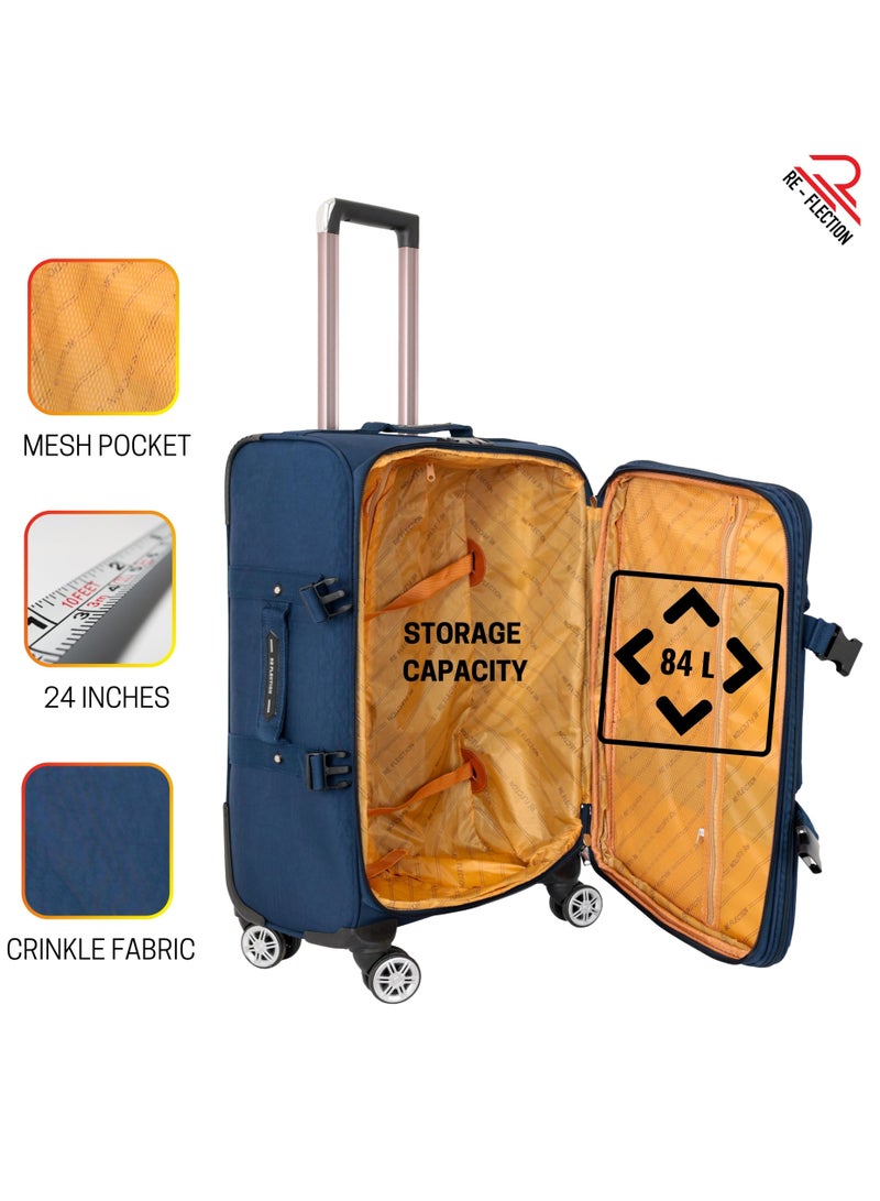 Reflection 24 Inch Crinkle Carry-on Suitcase Lightweight Vertical Series Travel Soft Luggage Trolley with 84L Storage Capacity and 4 Spinner Wheels Grey