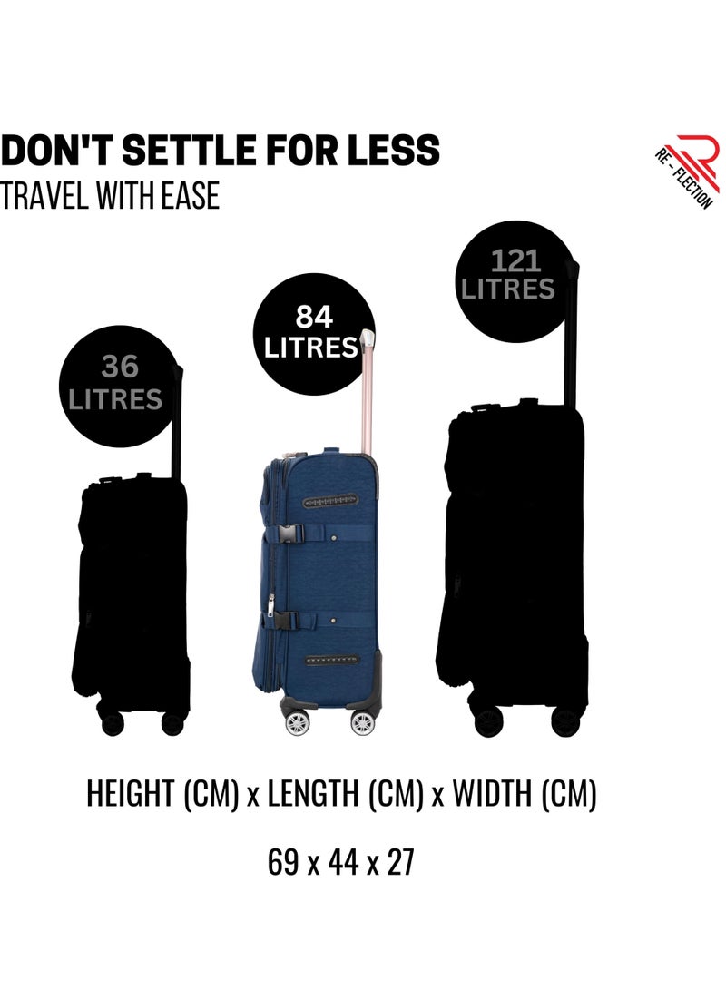 Reflection 24 Inch Crinkle Carry-on Suitcase Lightweight Vertical Series Travel Soft Luggage Trolley with 84L Storage Capacity and 4 Spinner Wheels Grey