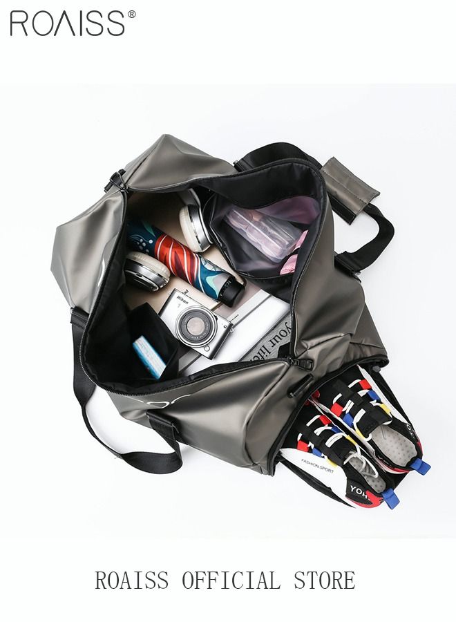 Unisex Gym Duffel Bag Shoes Compartment Lightweight Waterproof Multipurpose Large Capacity Outdoor Luggage Handbag for Fitness Sports Swimming Travel Grey