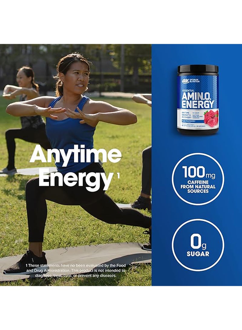 Amino Energy - Pre Workout With Green Tea, Bcaa, Amino Acids, Keto Friendly, Green Coffee Extract, 0 Grams of Sugar, Anytime Energy Powder - Blue Raspberry, 270 G , 30 Servings