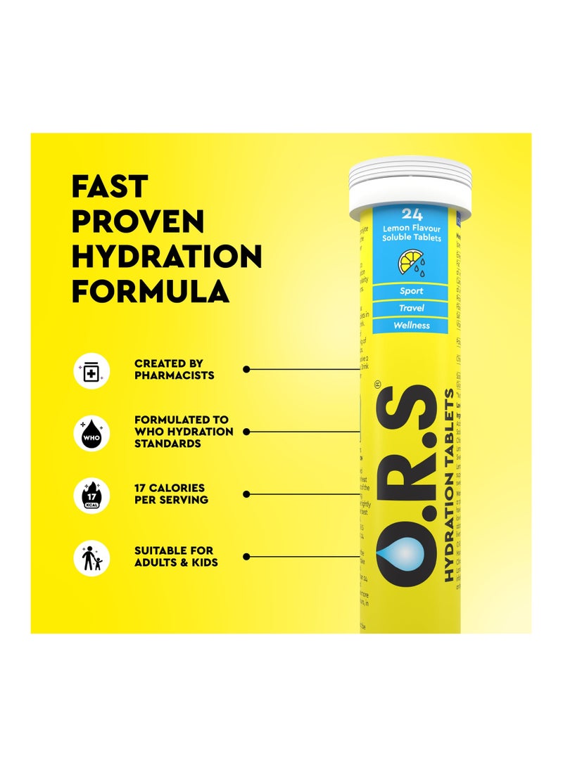 Hydration Tablets With Electrolytes Vegan Gluten And Lactose Free Formula Natural Lemon Flavor 24 Count Pack Of 3