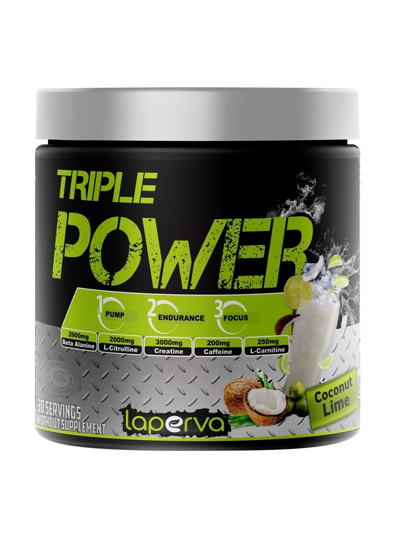 Triple Power Pre-Workout Supplement Coconut Lime Flavor 30 Servings