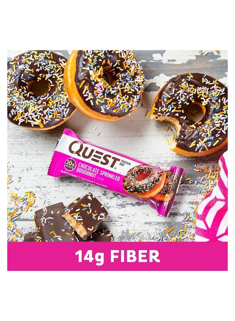 Quest Nutrition Chocolate Sprinkled Doughnut Protein Bars, High Protein, Low Carb, Gluten Free, Keto Friendly