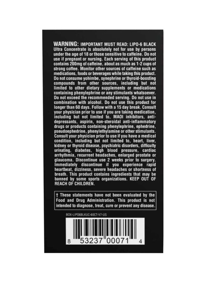 Lipo 6 Black Ultra Concentrate Supplement - 60 Capsules