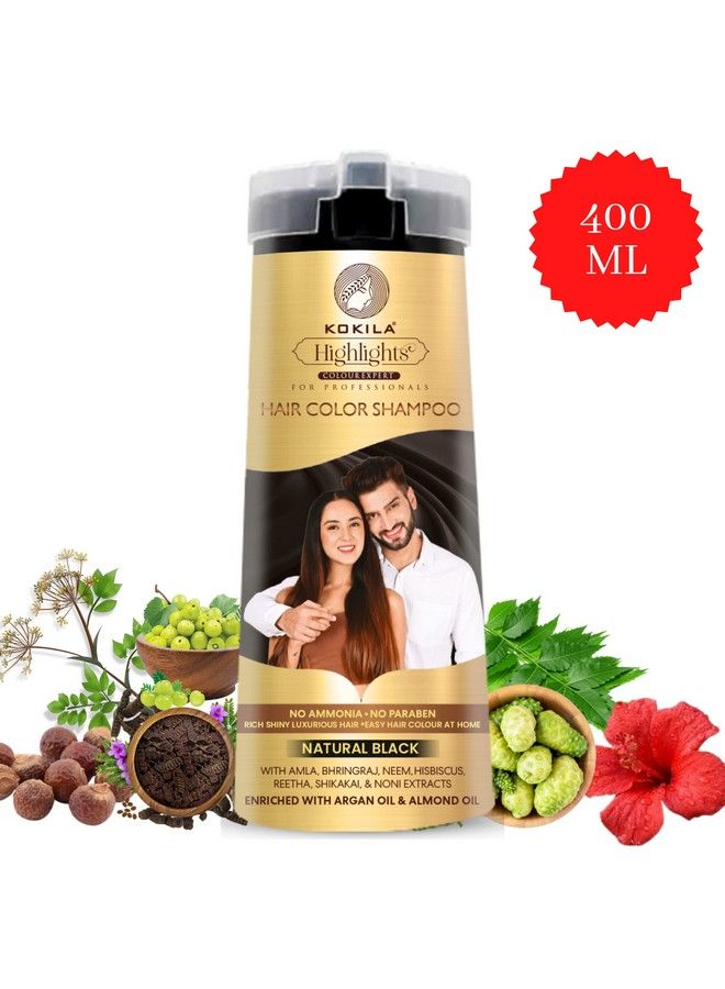 Hair Color Shampoo 400Ml Natural Black For Men & Women No Ammonia No Paraben (10 Pair Free Gloves)