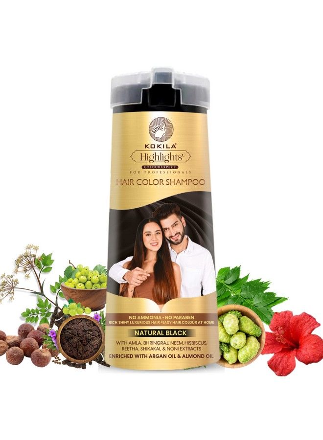 Hair Color Shampoo 400Ml Natural Black For Men & Women No Ammonia No Paraben (10 Pair Free Gloves)