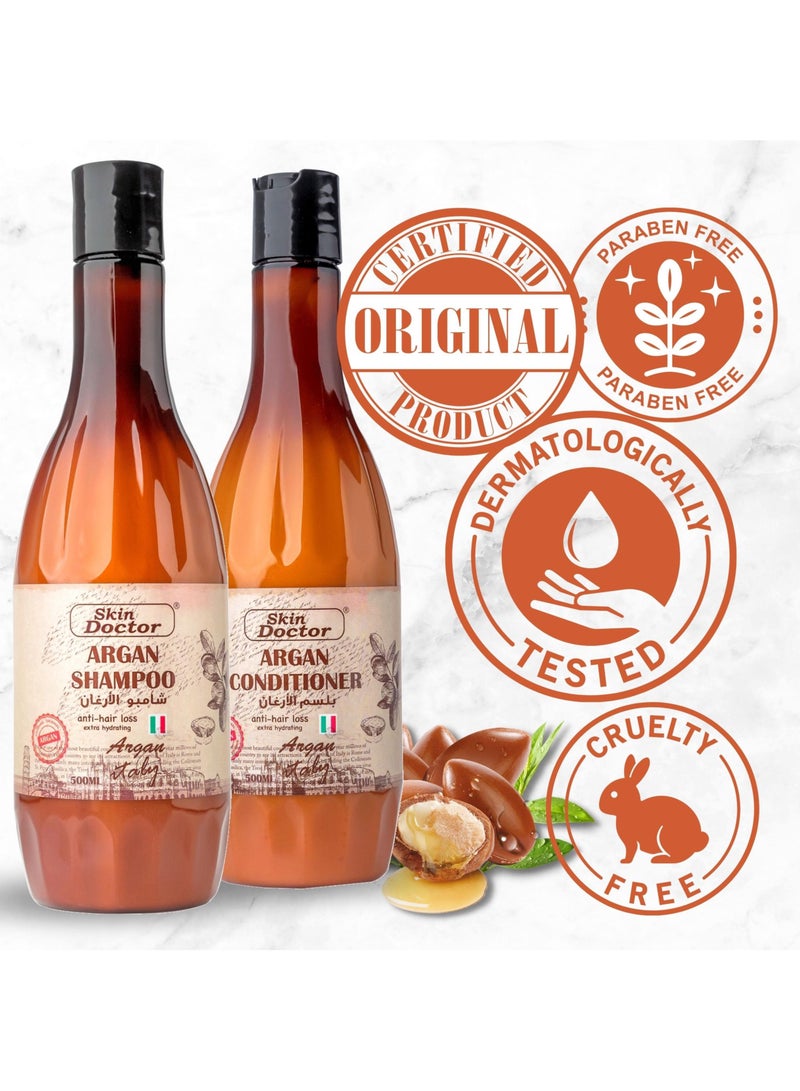 Moroccan Argan Oil Shampoo & Conditioner Pack - Ultra Hydrating - Repairs and Protects Dry Hair - Improves Hair Health - Soften & Strengthen Hair for Damaged, Dry Frizzy and Hair Loss (1000 ml)