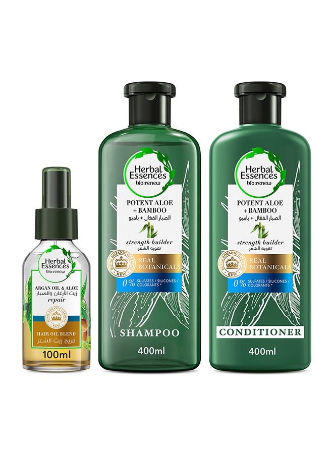 Potent Aloe Bamboo Shampoo And Conditioner With Argan And Aloe Hair Oil 2x400ml+100ml Pack of 3