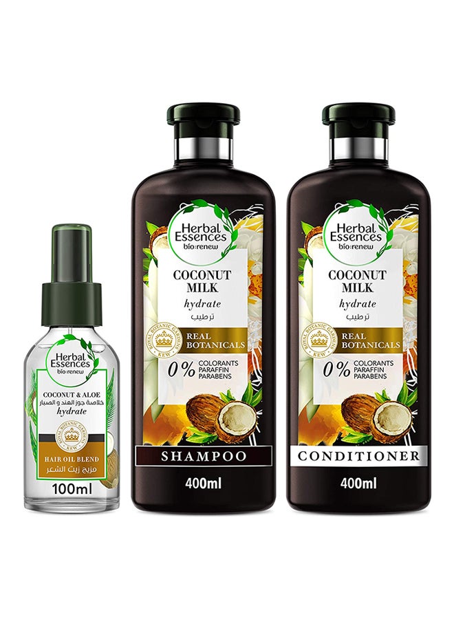 Coconut Milk Shampoo,Conditioner With Coconut And Aloe Vera Hair Oil 2x400ml+100ml Pack of 3