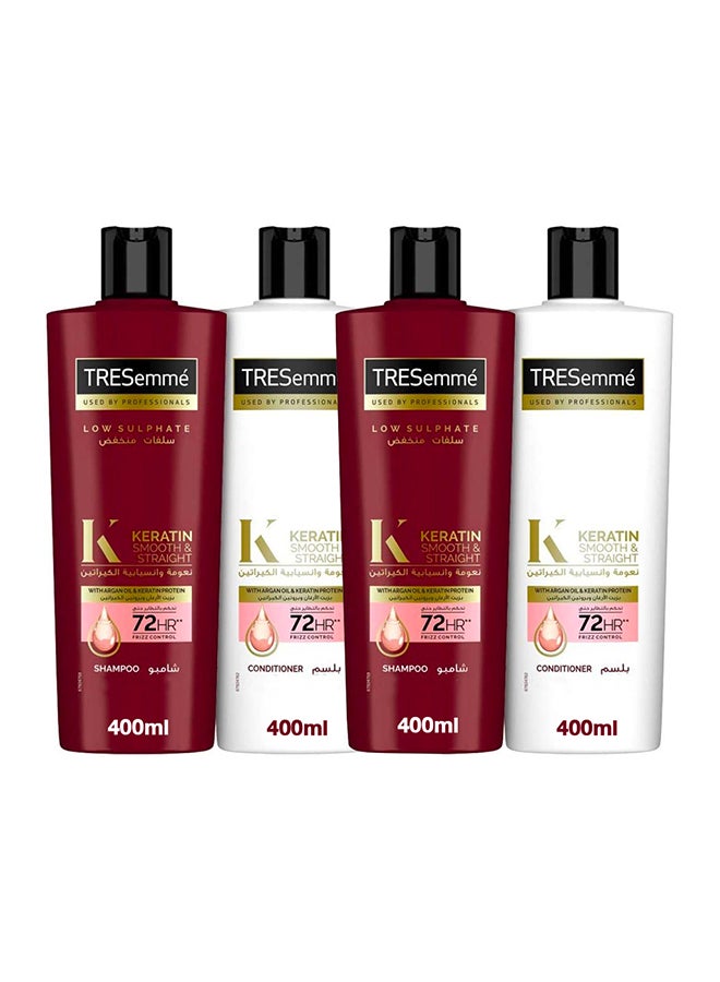 Keratin Smooth Shampoo And Conditioner Pack Of 4 400ml