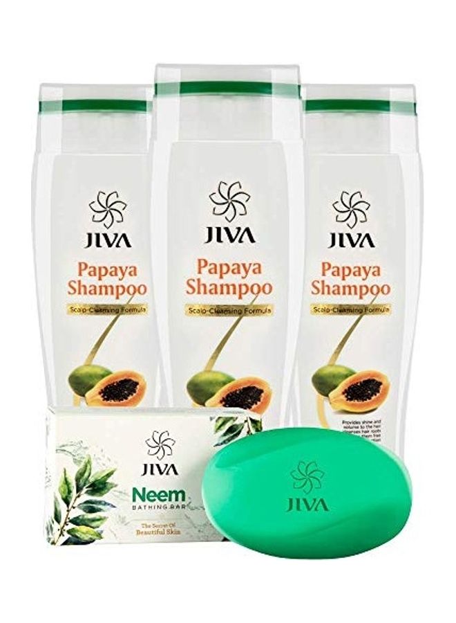 Pack Of 3 Papaya Shampoo With Neem Soap White/Blue/Green 600ml