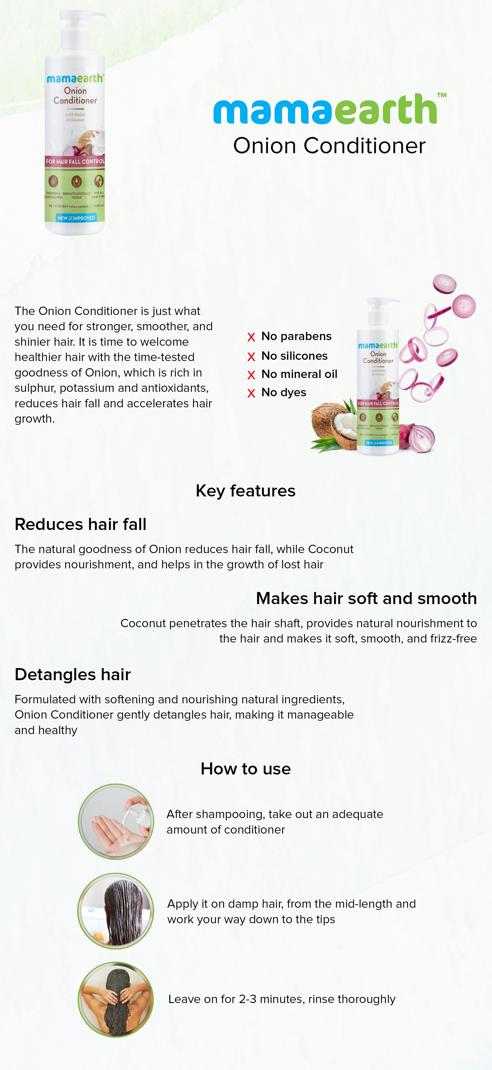 Onion Conditioner for Hair Growth & Hair Fall Control with Coconut Oil 400ml White 400ml