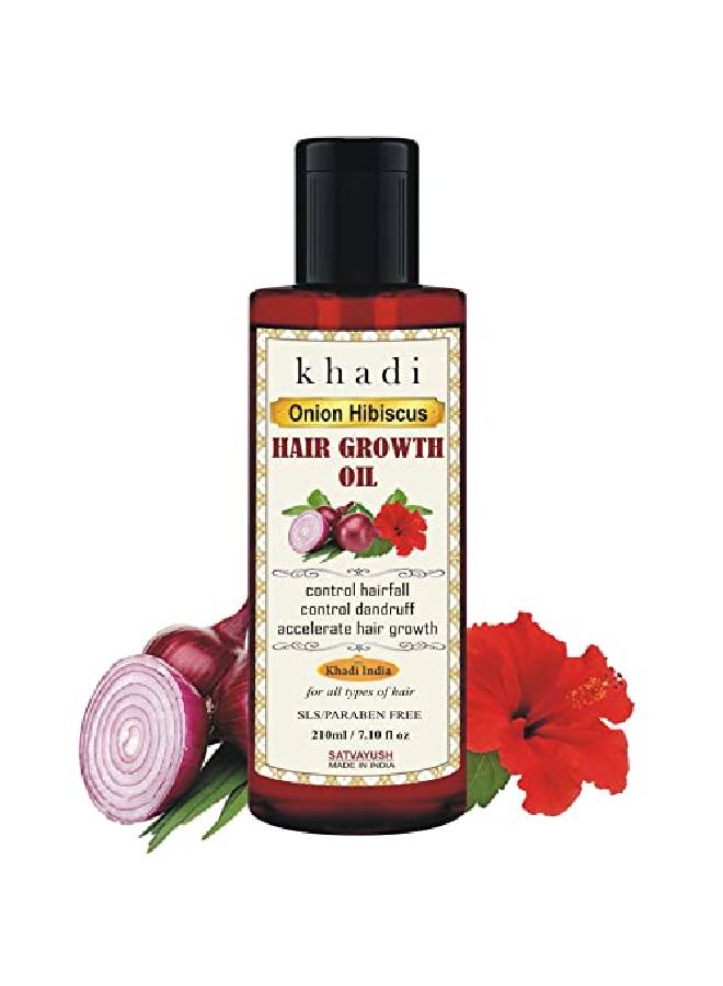 Khadi Onion Hibiscus Hair Oil | Hair Growth | Hairfall Control | Ayurvedic | l & Herbal | 4X More Effective | For All Hair Types (Male & Female) 210 ml