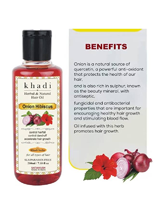 Khadi Onion Hibiscus Hair Oil | Hair Growth | Hairfall Control | Ayurvedic | l & Herbal | 4X More Effective | For All Hair Types (Male & Female) 210 ml
