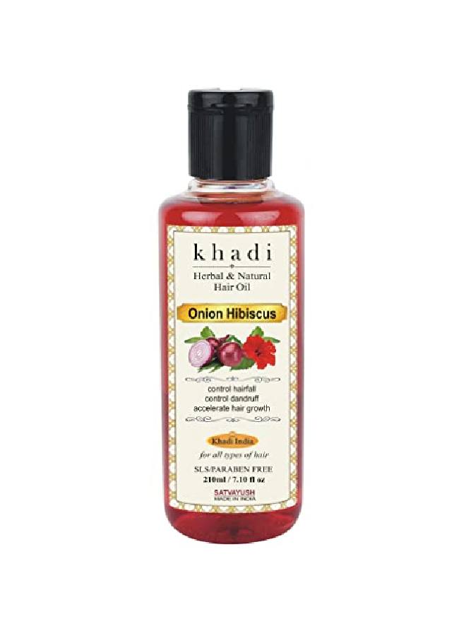 Khadi Onion Hibiscus Hair Oil | Hair Growth | Hairfall Control | Ayurvedic | l & Herbal | 4X More Effective | For All Hair Types (Male & Female) 210 ml