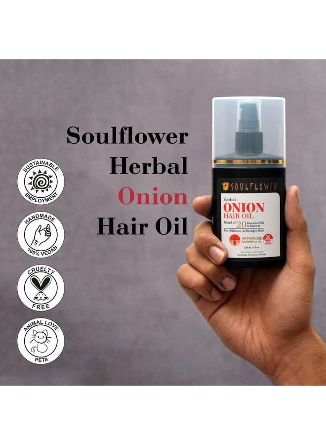 Onion Hair Oil; Hair Growth Nourishment Thick Hair ; Blend Of 20 Essential Oil & Extracts Ratanjot Herb; 120Ml