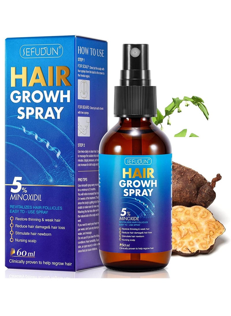 5% Minoxidil Hair Growth Spray for Longer Thicker Fuller Hair Professional Treatment for Hair Loss and Hair Regrowth Treatment Serum Minoxidil for Men and Women 60ml