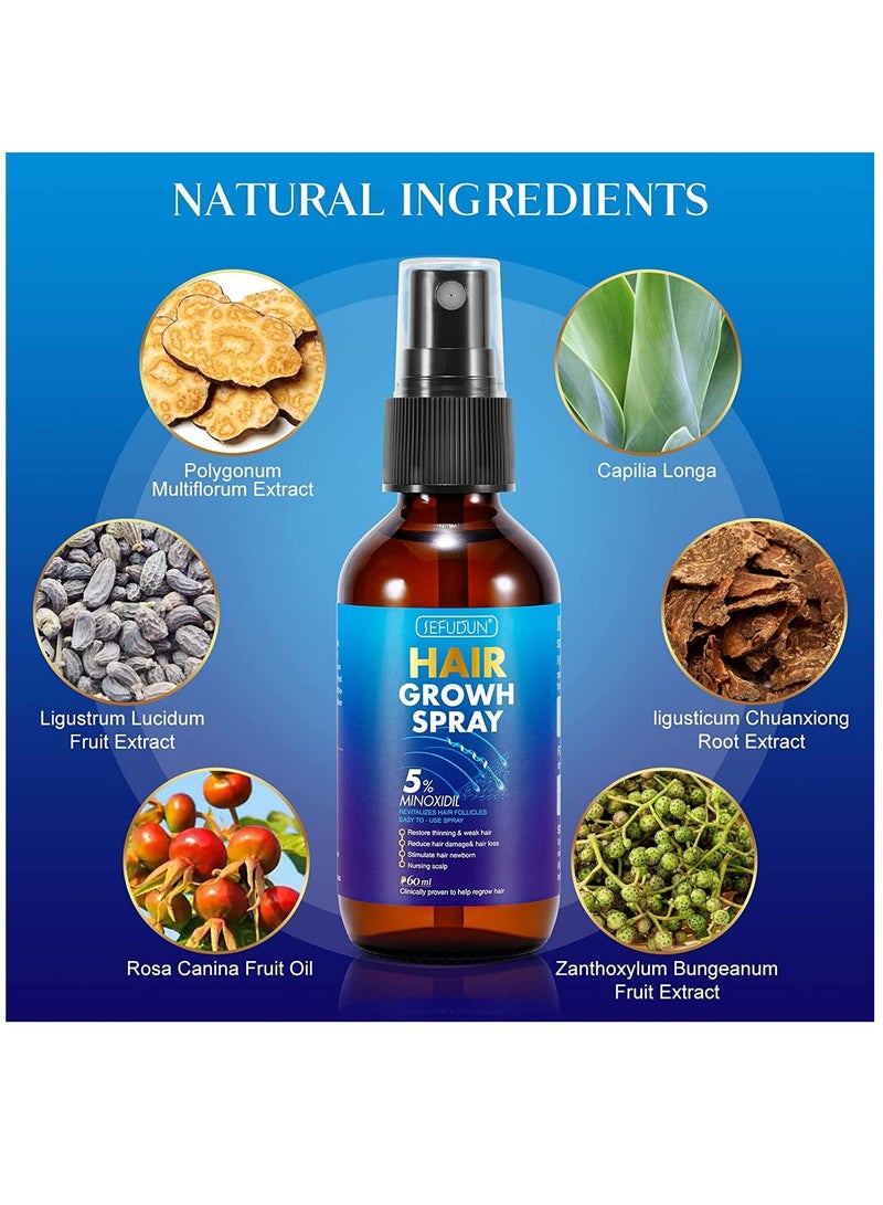 5% Minoxidil Hair Growth Spray for Longer Thicker Fuller Hair Professional Treatment for Hair Loss and Hair Regrowth Treatment Serum Minoxidil for Men and Women 60ml