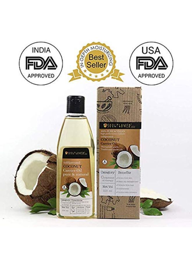 Extra Virgin Coconut Carrier Oil,100% Pure, Natural And Coldpresed For Hair, Skin And Face (Nariyal/ Khopara), Ecocert Cosmos Organic Certified, 225Ml