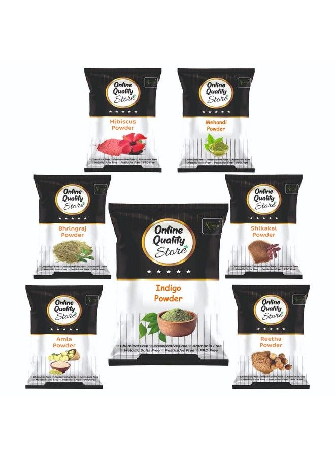 Reetha (100G) + Amla (100G) + Shikakai (100G) + Bhringraj (100G) + Hibiscus (100G) + Mehandi (100G) + Free Indigo (100G) Powder For Hairs 700G
