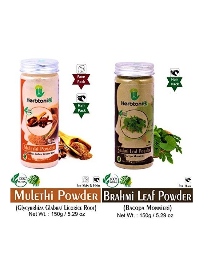 Mulethi Powder And Brahmi Leaf Powder For Face Pack And Hair Pack Multicolour 300grams