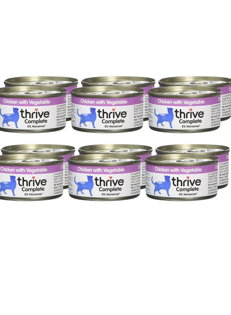 12 Piece Complete Chicken With Vegetable Cat Wet Food 75g