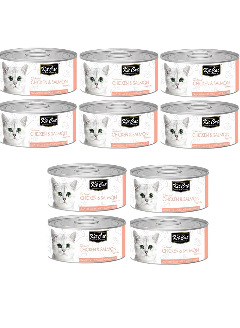 10Pc Chicken And Salmon Topper Cat Wet Food 80g