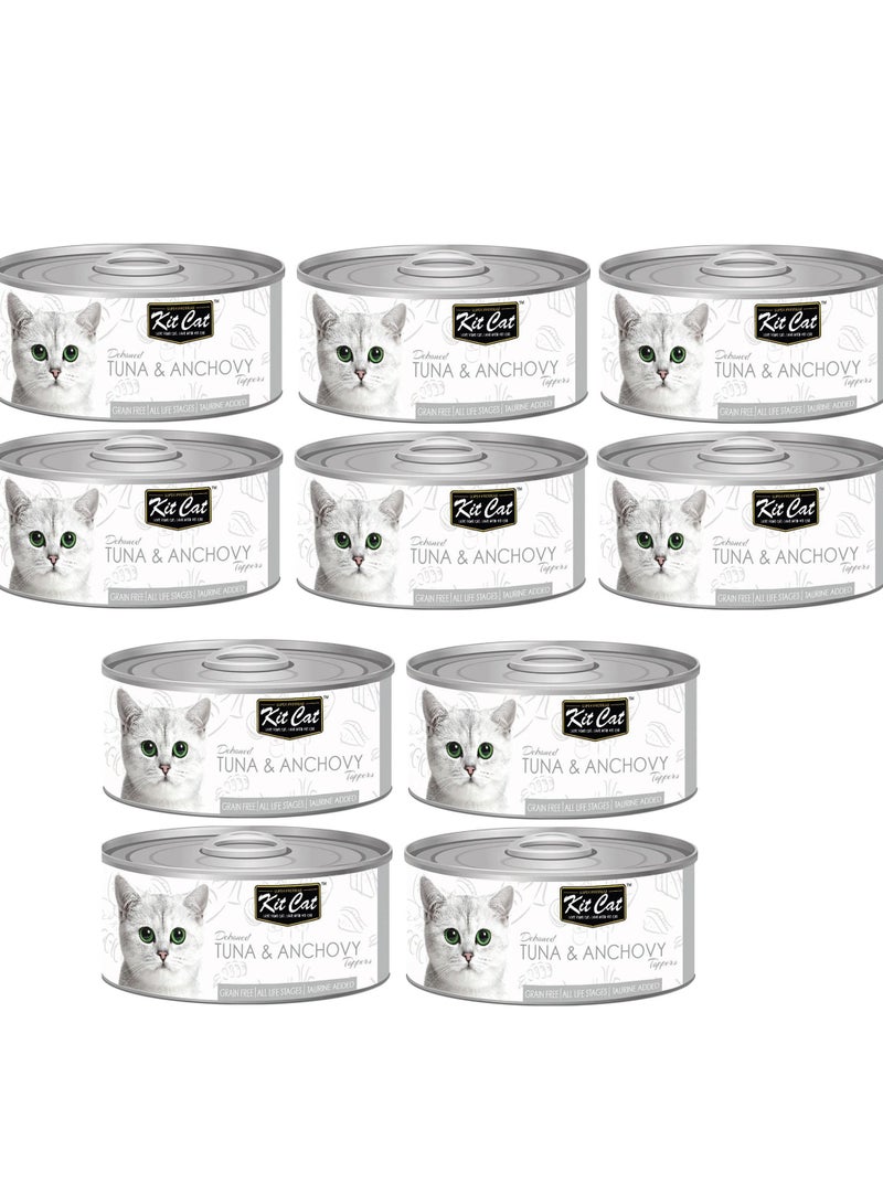 10Pc Deboned Tuna And Anchovy Toppers Cat Wet Food 80g