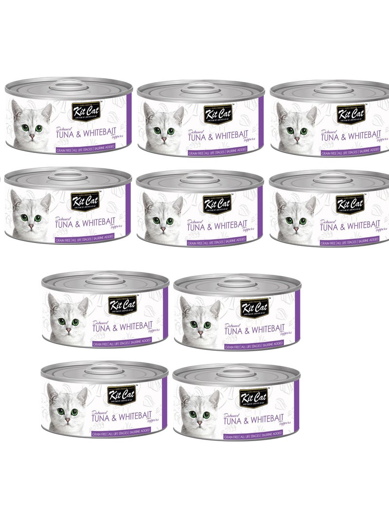 10Pc Deboned Tuna And Whitebait Toppers Cat Wet Food 80g
