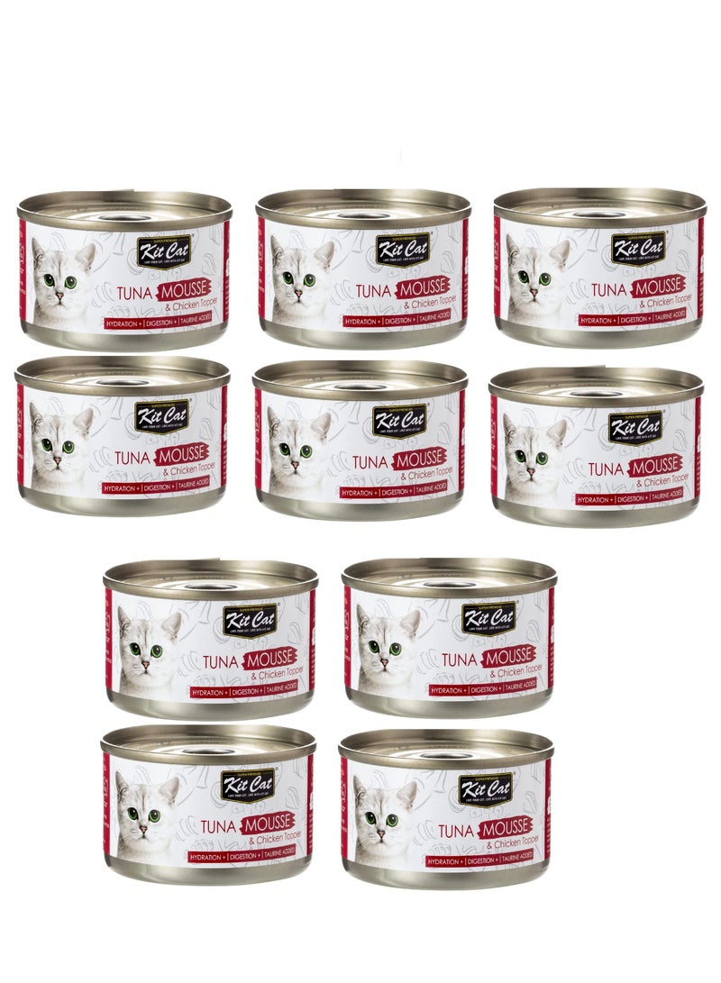 10Pc Tuna Mousse with Chicken Topper Cat Wet Food 80g