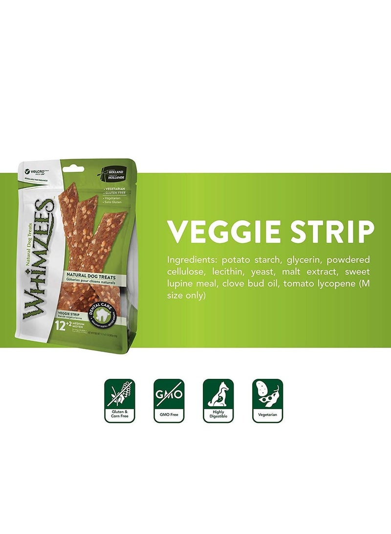 Natural Grain Free Dental Dog Treats Veggie Strip Medium 12+2pcs 360g+60g