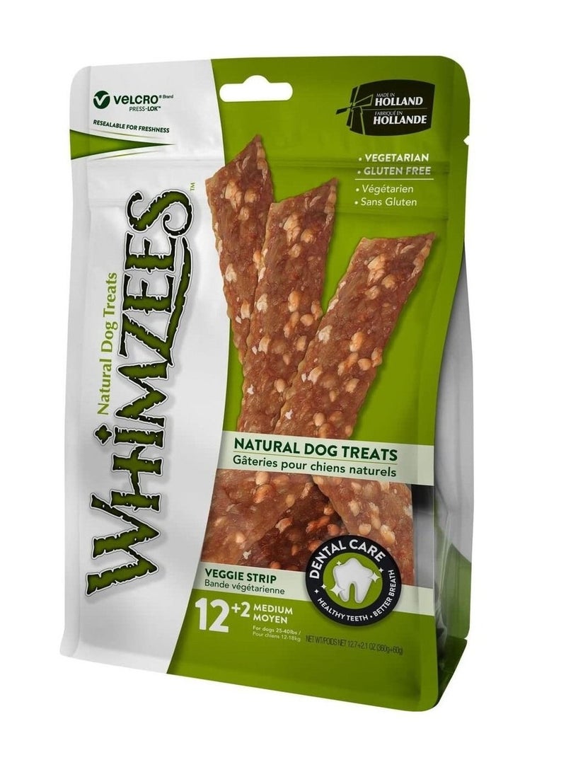 Natural Grain Free Dental Dog Treats Veggie Strip Medium 12+2pcs 360g+60g