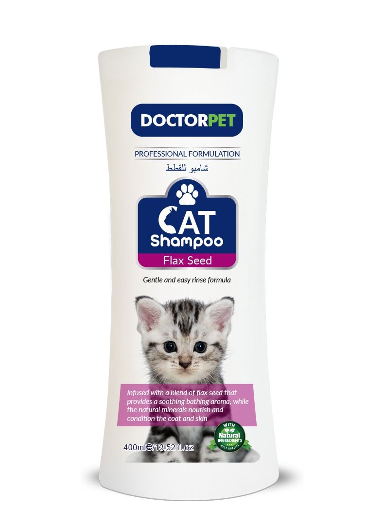 Doctor Pet Cat Shampoo Flax Seed 400 ML – Enriched with Grape Seed Oil, Flax Seed Oil, Almond Oil & Vitamin E, Nourishing & Conditioning Formula for Healthy Coat & Skin