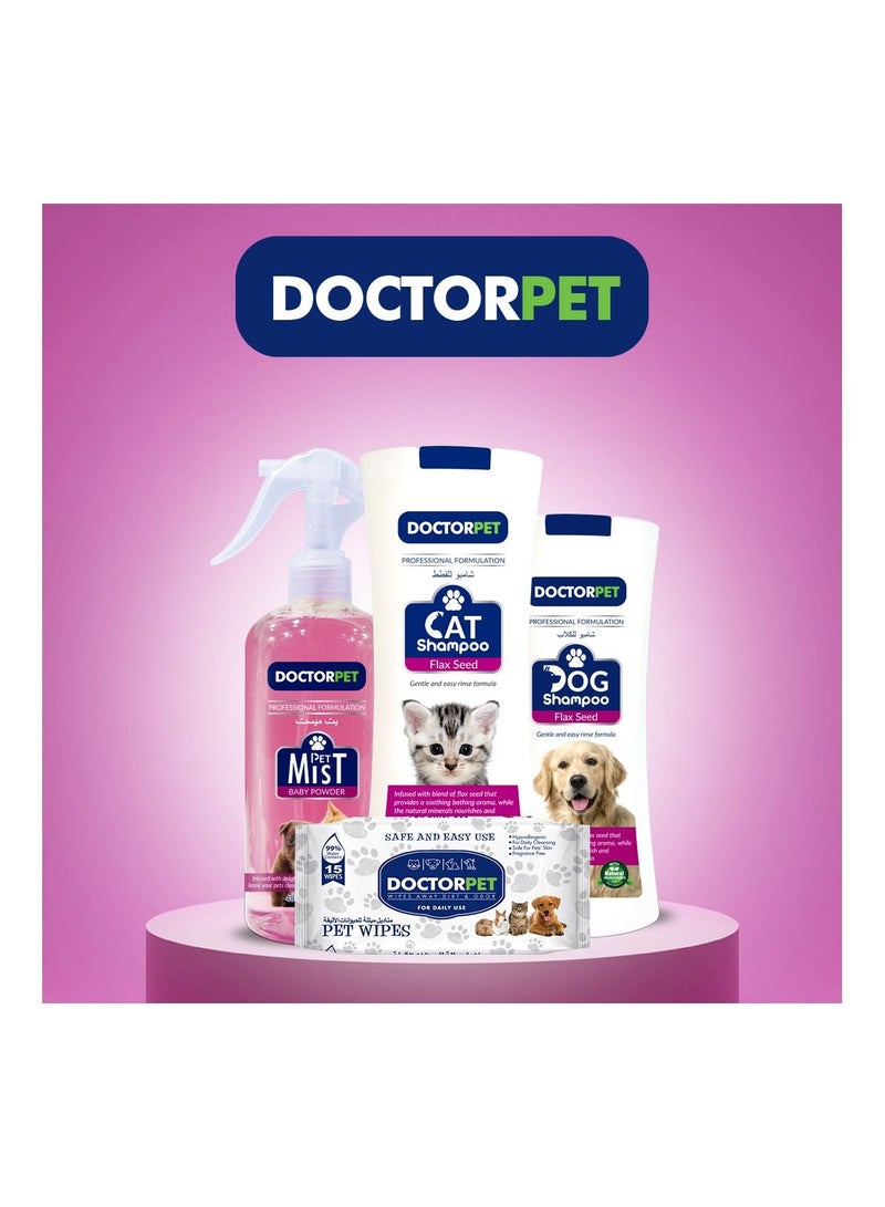 Doctor Pet Cat Shampoo Flax Seed 400 ML – Enriched with Grape Seed Oil, Flax Seed Oil, Almond Oil & Vitamin E, Nourishing & Conditioning Formula for Healthy Coat & Skin