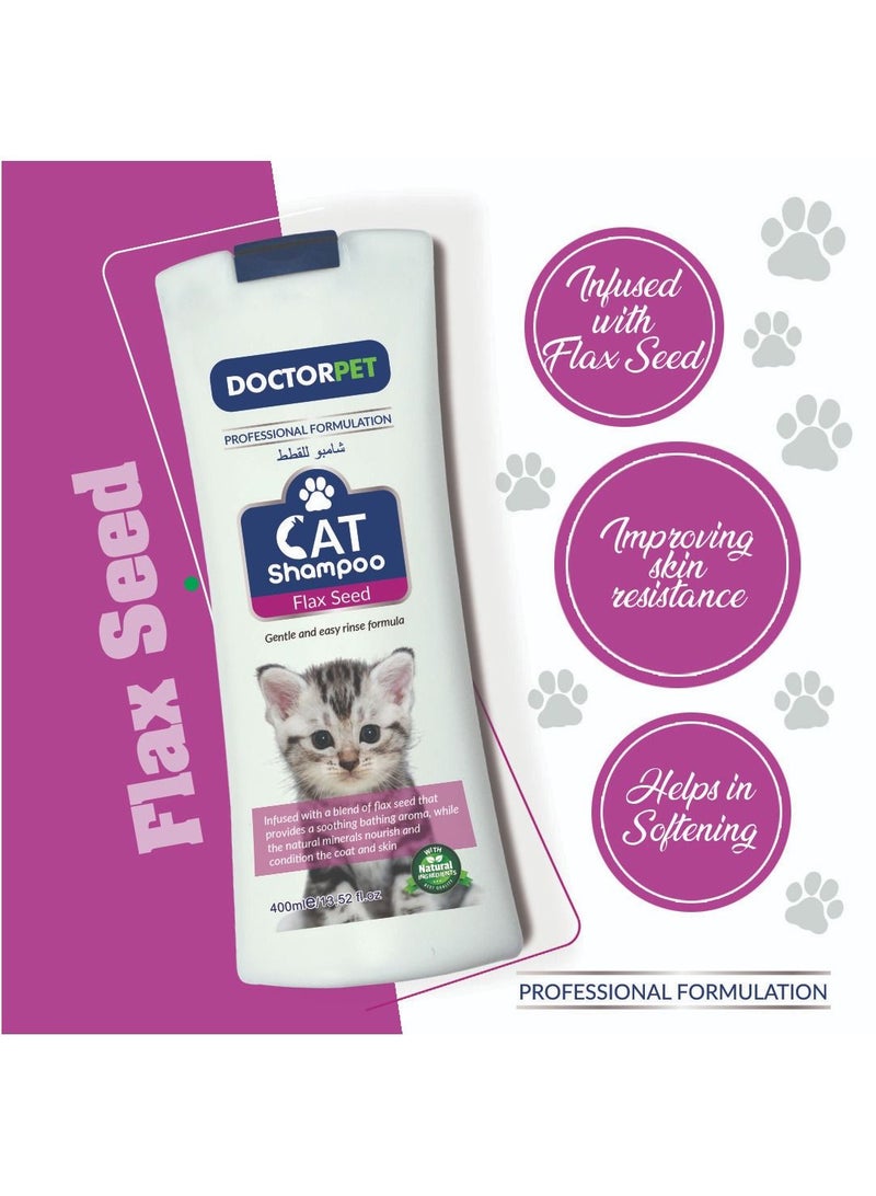 Doctor Pet Cat Shampoo Flax Seed 400 ML – Enriched with Grape Seed Oil, Flax Seed Oil, Almond Oil & Vitamin E, Nourishing & Conditioning Formula for Healthy Coat & Skin