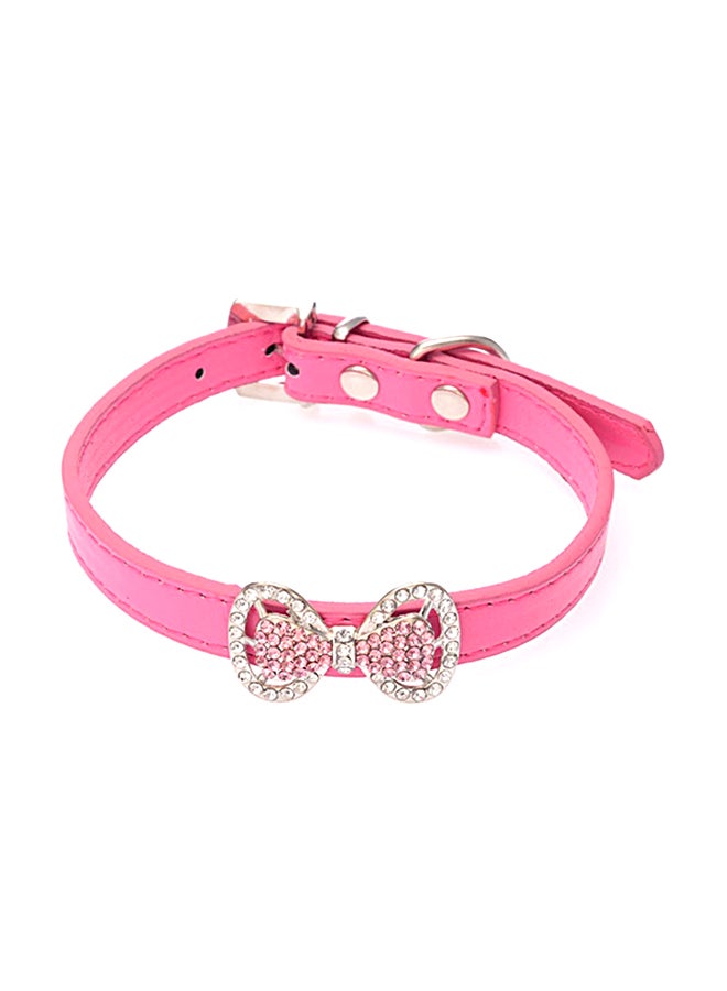 Cute Faux Leather Rhinestone Adjustable Buckle Bowknot Pet Cat Puppy Dog Collar Pink