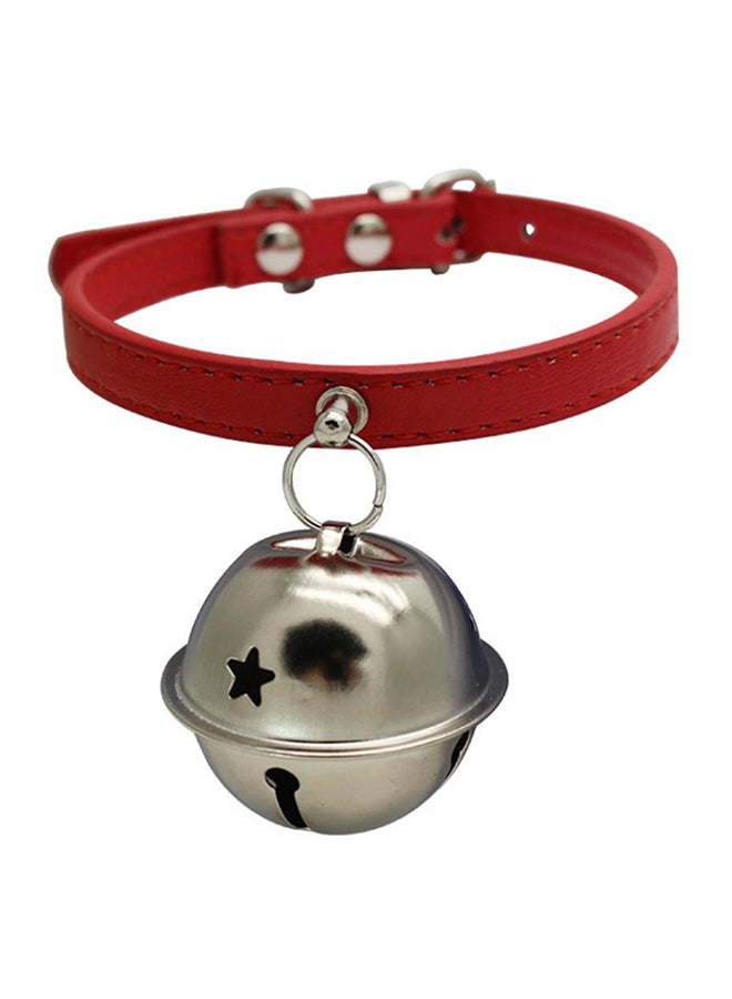 Pet Adjustable Faux Leather Collar With Bell Red