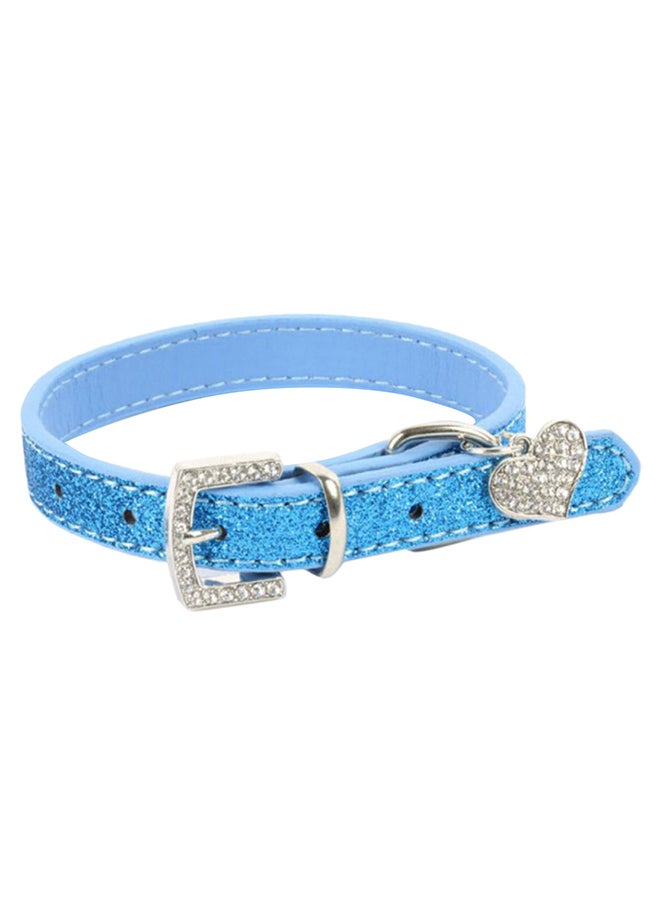 Shining Pet Dog Collar with Rhinestone Heart Pendant Puppy Choker Necklace Blue