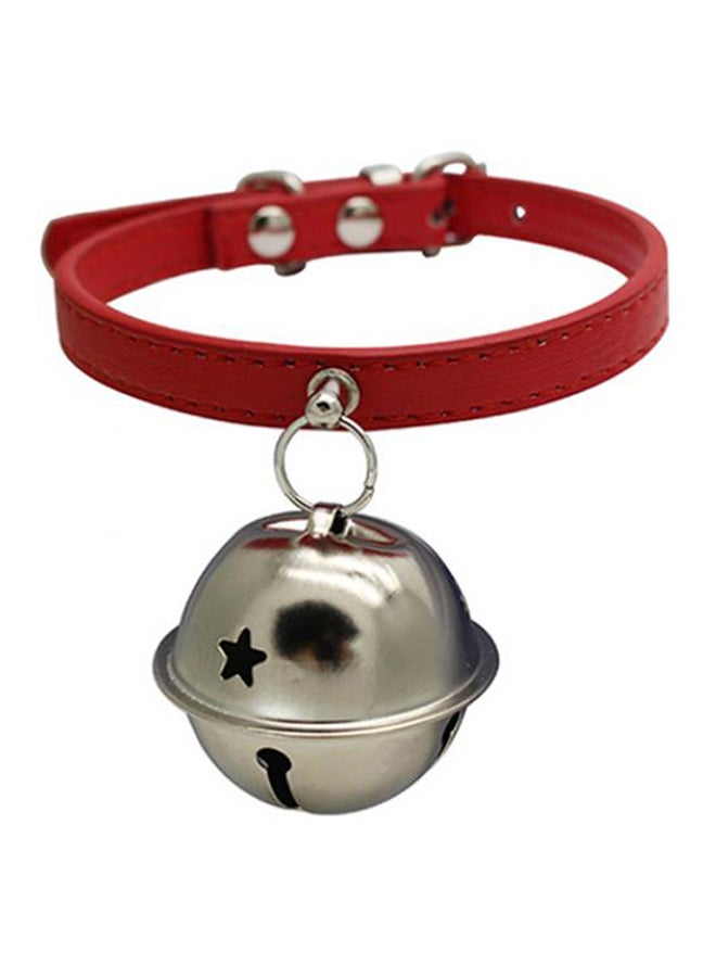 Pet Adjustable Faux Leather Collar With Bell Red