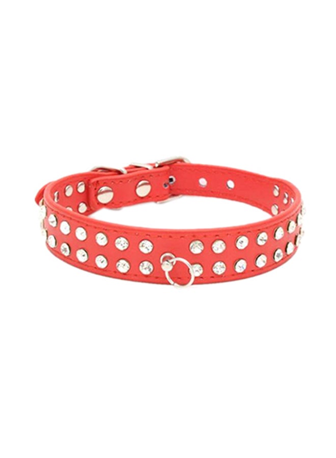 Rhinestone Puppy Cat Durable Faux Leather Collar Necklace for Small Medium Dog Orange