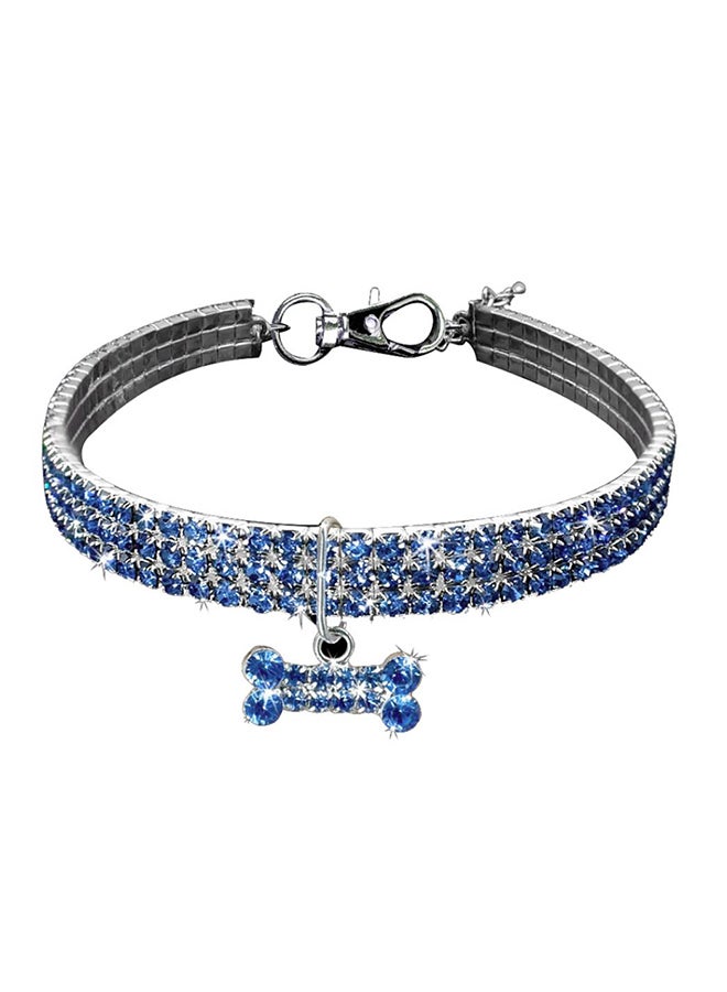 Rhinestones Bone Pendant Puppy Dog Collar Necklace Pet Supply Blue