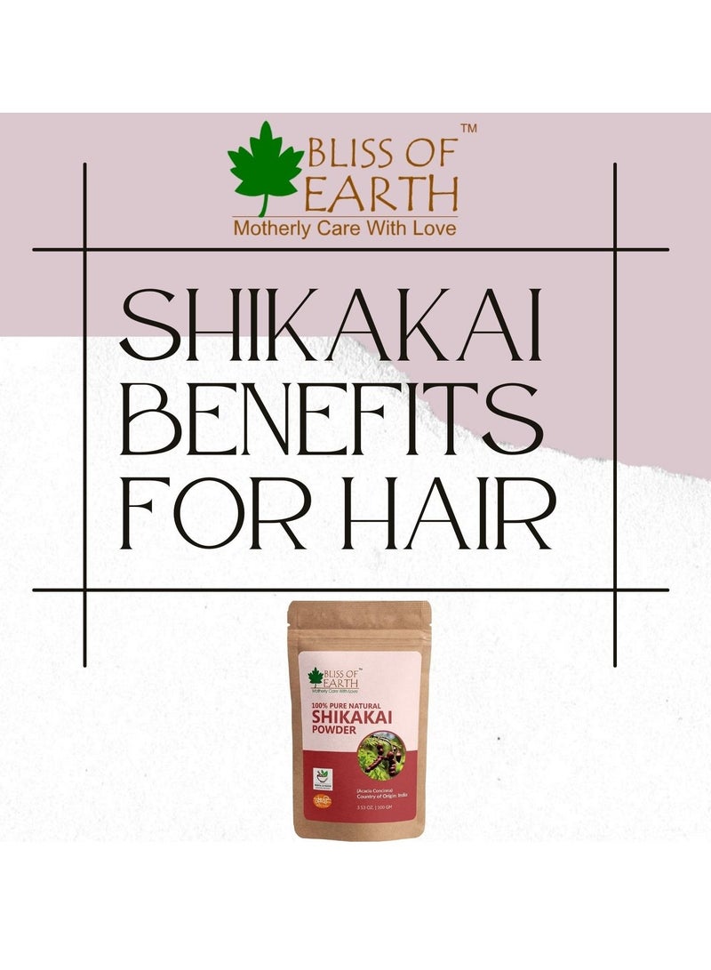 Bliss of Earth 100% Pure & Natural Shikakai Powder 100GM Acacia Concina Gorgeous hair Naturally Traditional Hair Cleanser & Conditioner Complete Hair Care Pack of 3
