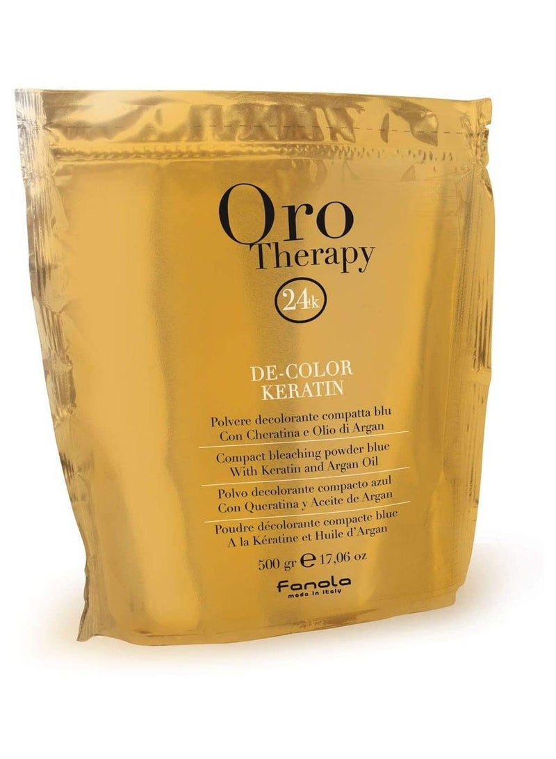 Fanola Oro Puro Therapy De-Color Keratin Bleaching Powder Blue with Keratin and Argan Oil 500 GM