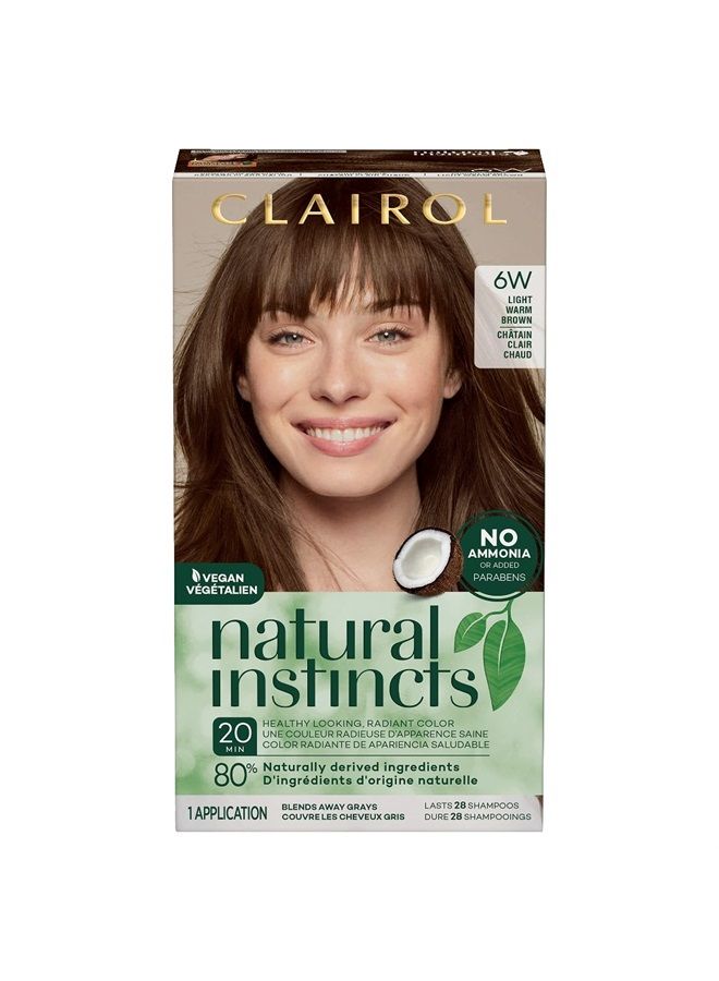Natural Instincts Demi-Permanent Hair Dye, 6W Light Warm Brown Hair Color, Pack of 1