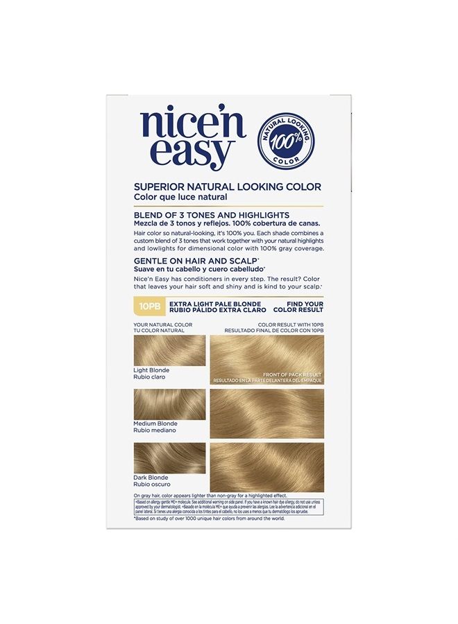 Nice'n Easy Permanent Hair Dye, 10PB Extra Light Pale Blonde Hair Color, Pack of 1