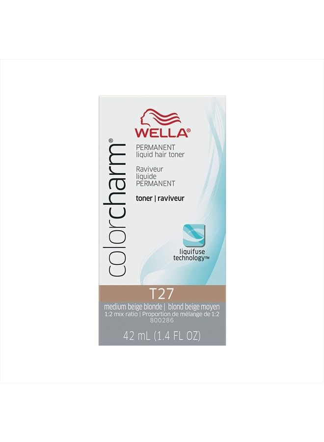 WELLA colorcharm Hair Toner, Neutralize Brass With Liquifuse Technology, T27 Medium Beige Blonde, 1.4 oz