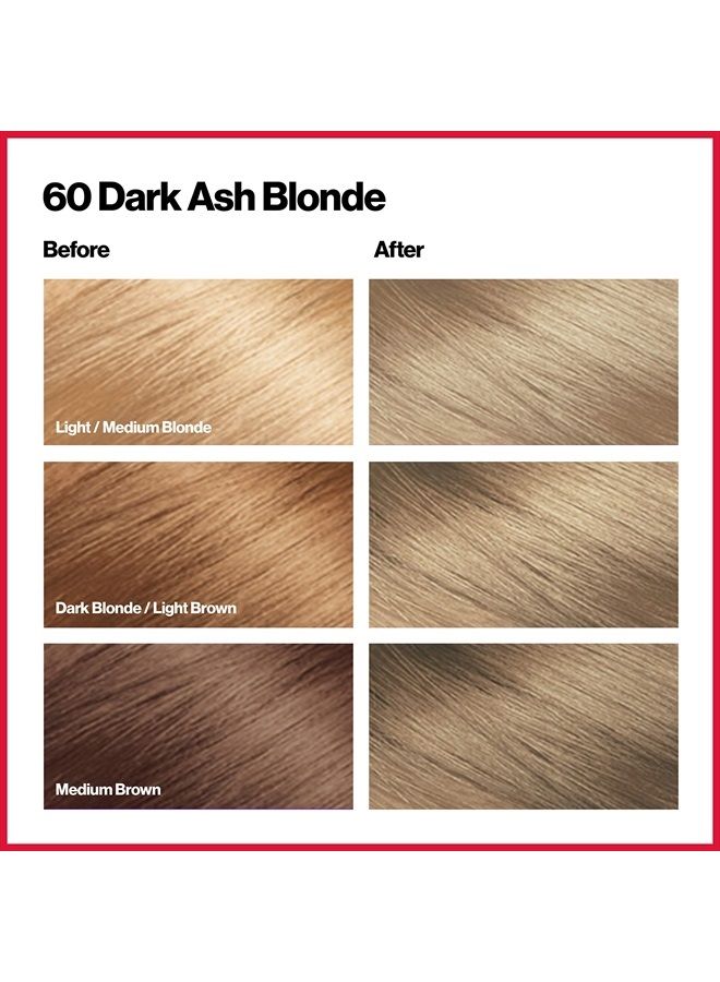 Permanent Hair Color by Revlon, Permanent Hair Dye, Colorsilk with 100% Gray Coverage, Ammonia-Free, Keratin and Amino Acids, 60 Dark Ash Blonde, 4.4 Oz (Pack of 1)