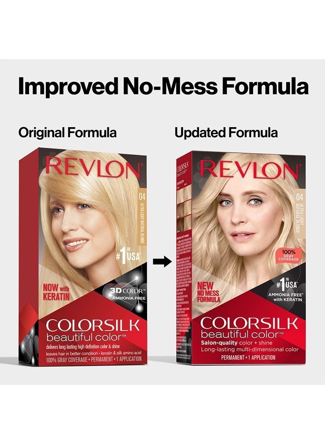 Permanent Hair Color by Revlon, Permanent Hair Dye, Colorsilk with 100% Gray Coverage, Ammonia-Free, Keratin and Amino Acids, 60 Dark Ash Blonde, 4.4 Oz (Pack of 1)